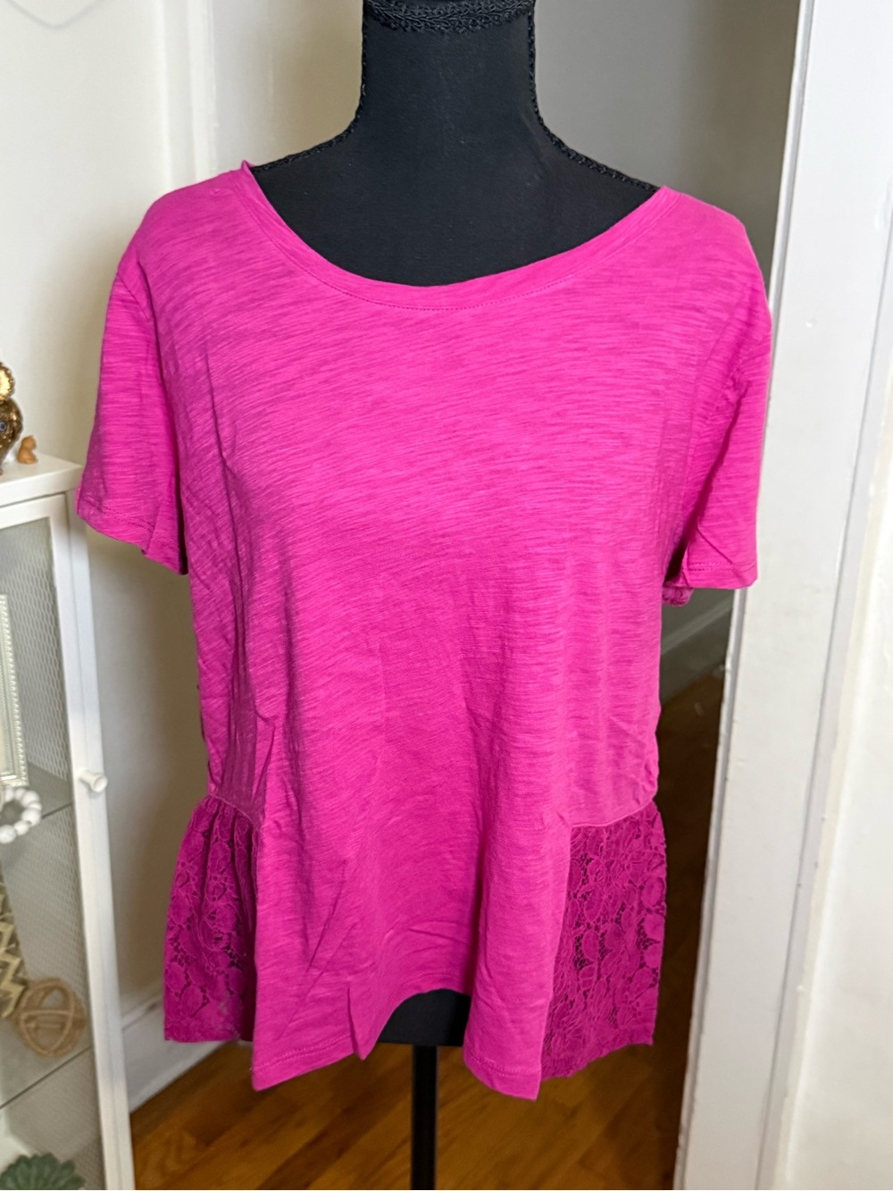 Maison Jules Hot Pink Short-Sleeve Lace-Panel Tee
